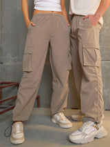 Unisex Beige Casual Baggy Fit Parachute Pant