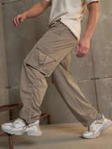 Unisex Beige Casual Baggy Fit Parachute Pant