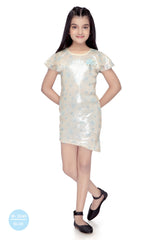 Girls White Party Slim Printed Half Sleeves Dress