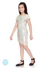 Girls White Party Slim Printed Half Sleeves Dress