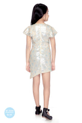 Girls White Party Slim Printed Half Sleeves Dress