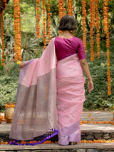Women's Pink Acrylic Cotton Saree