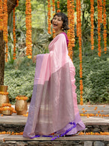 Women's Pink Acrylic Cotton Saree