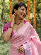 Women's Pink Acrylic Cotton Saree