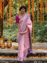 Women's Pink Acrylic Cotton Saree