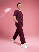 Women's Red Solid Sports High Rise Pant
