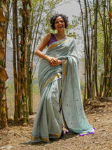 Women's Green Slub Saree