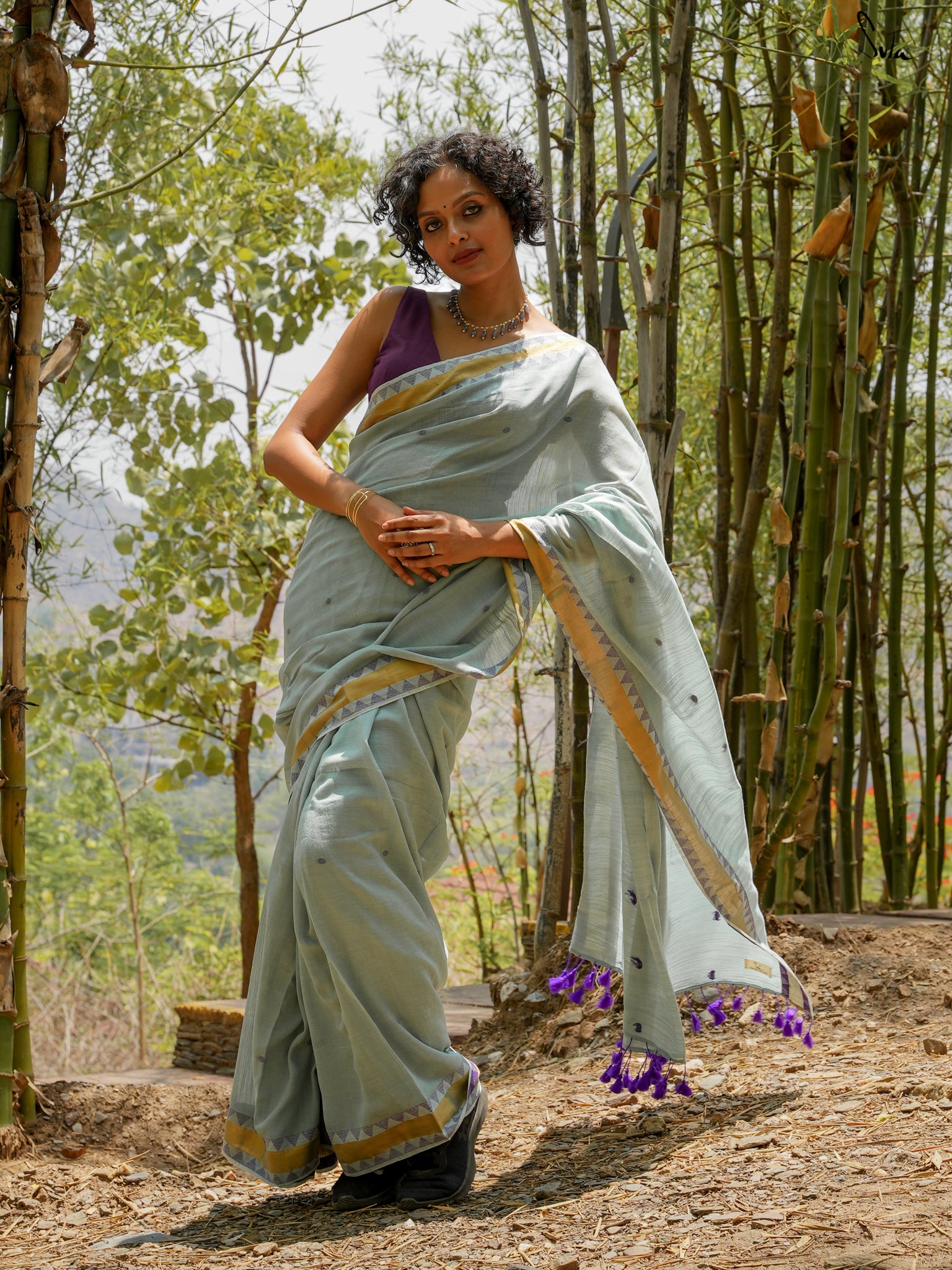 Women's Green Slub Saree