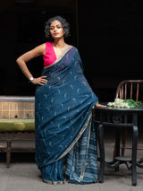 Women's Blue Cotton Viscose Saree