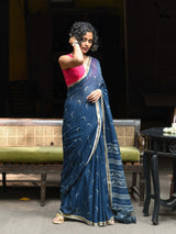 Women's Blue Cotton Viscose Saree