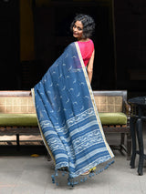 Women's Blue Cotton Viscose Saree