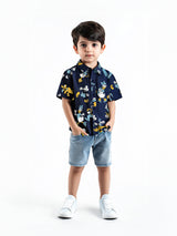 Boys Navy Casual Printed Oversized Fit Shirt