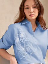 Women's Blue Casual Self-Design Full Sleeves Shirt