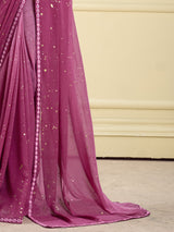 Women's Georgette Pink Embellished Designer Saree with Blouse Piece