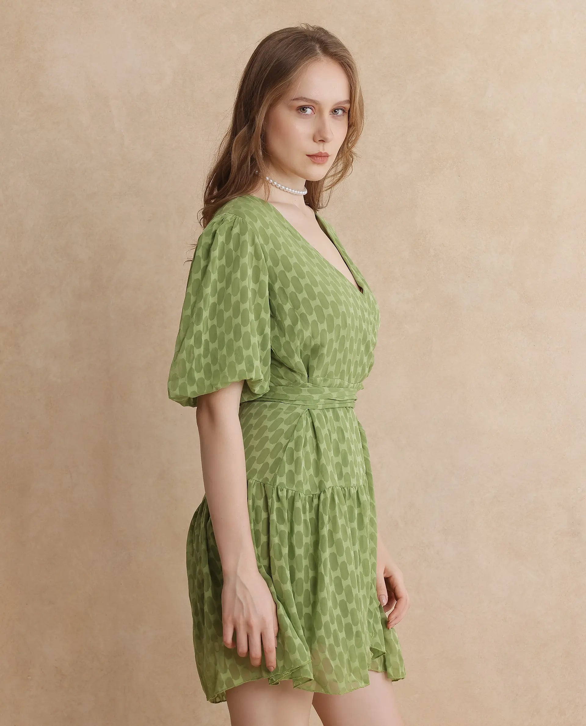 Women's Green Half Sleeves Dress