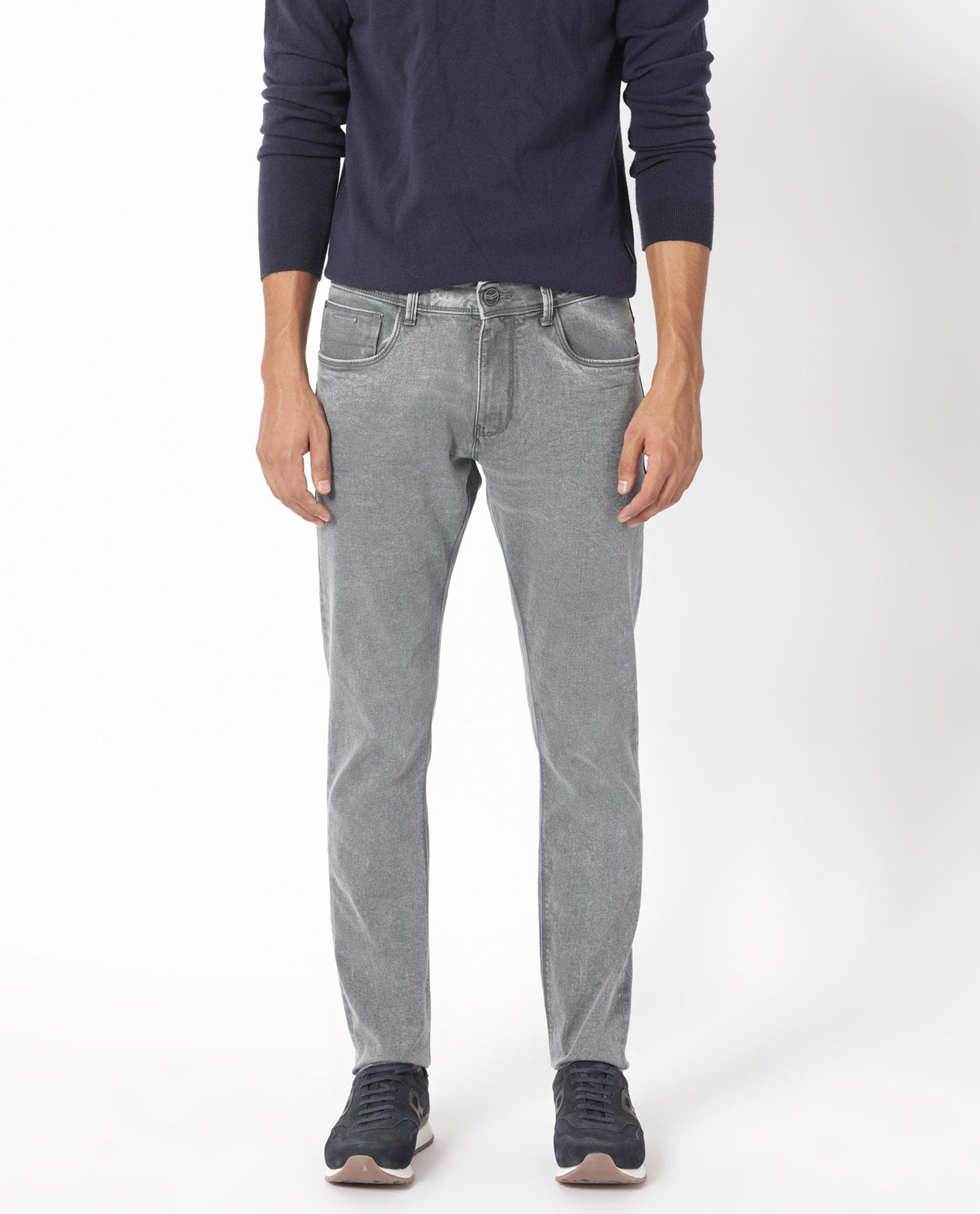 Men's Grey Casual Slim Fit Solid Jeans