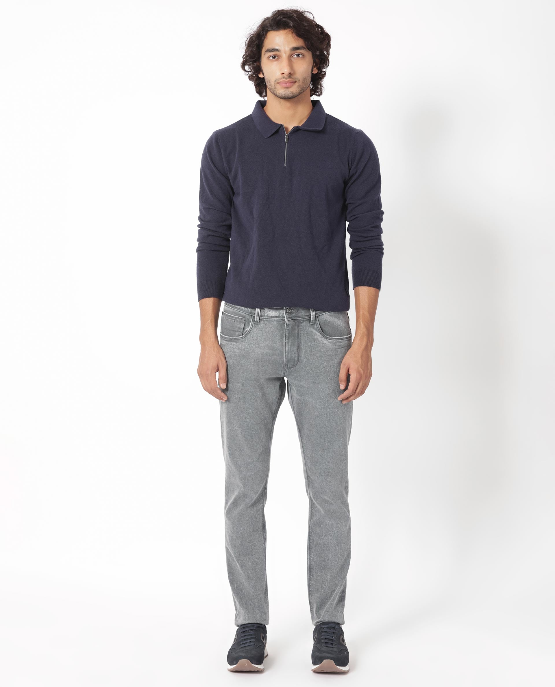Men's Grey Casual Slim Fit Solid Jeans