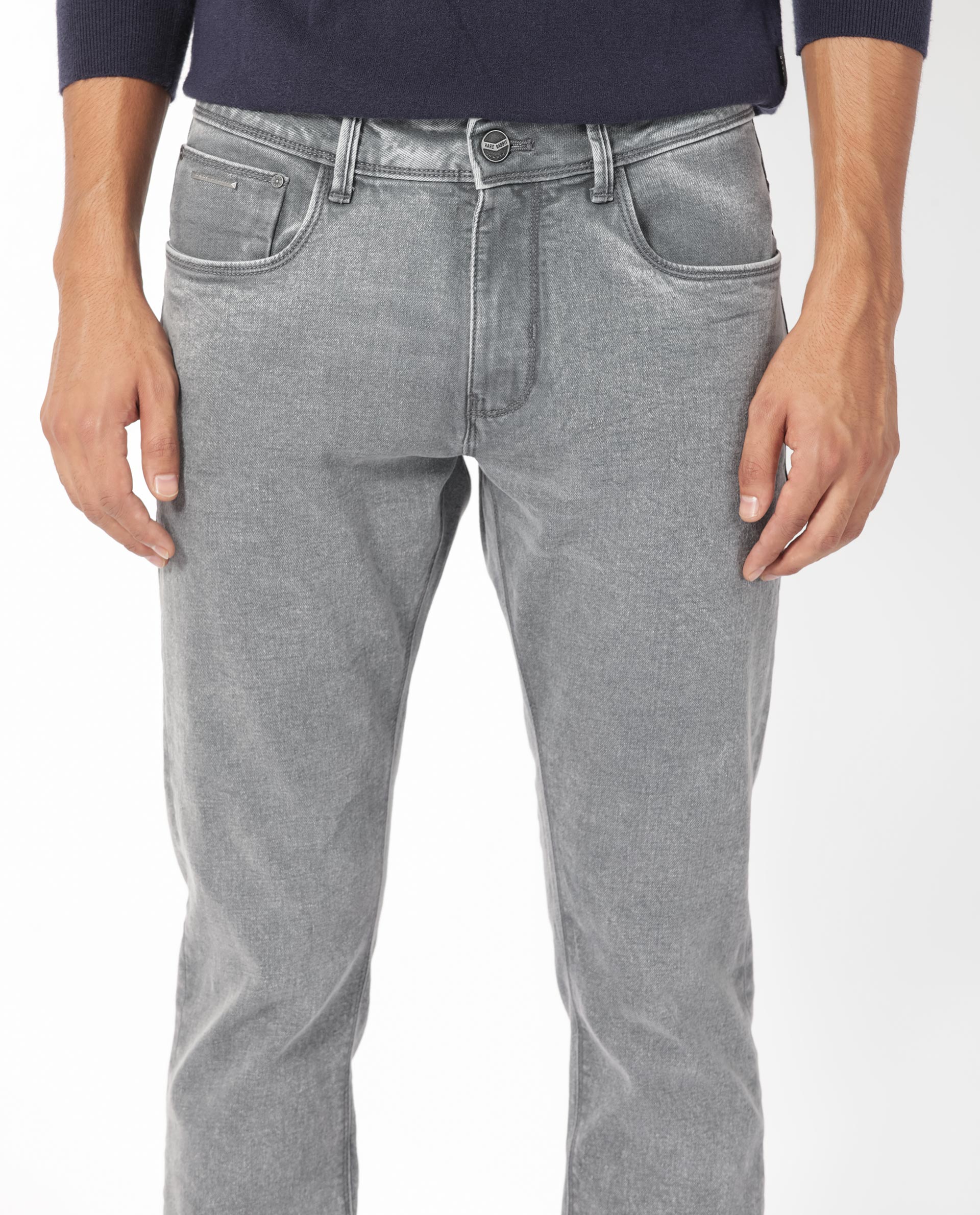 Men's Grey Casual Slim Fit Solid Jeans