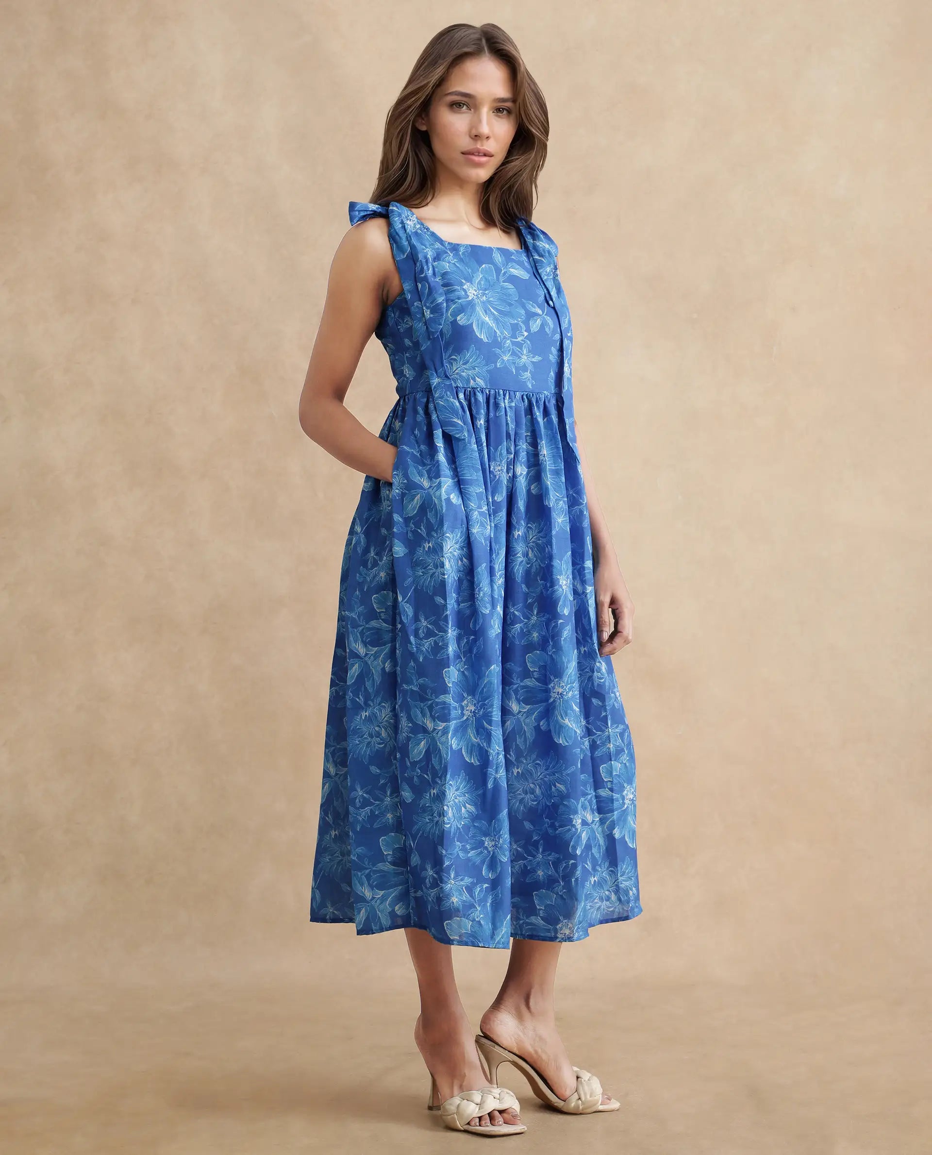 Women's Blue Casual Sleeveless Dress