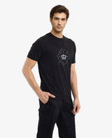 Men's Black Casual Regular Fit Printed Half Sleeves Tshirt