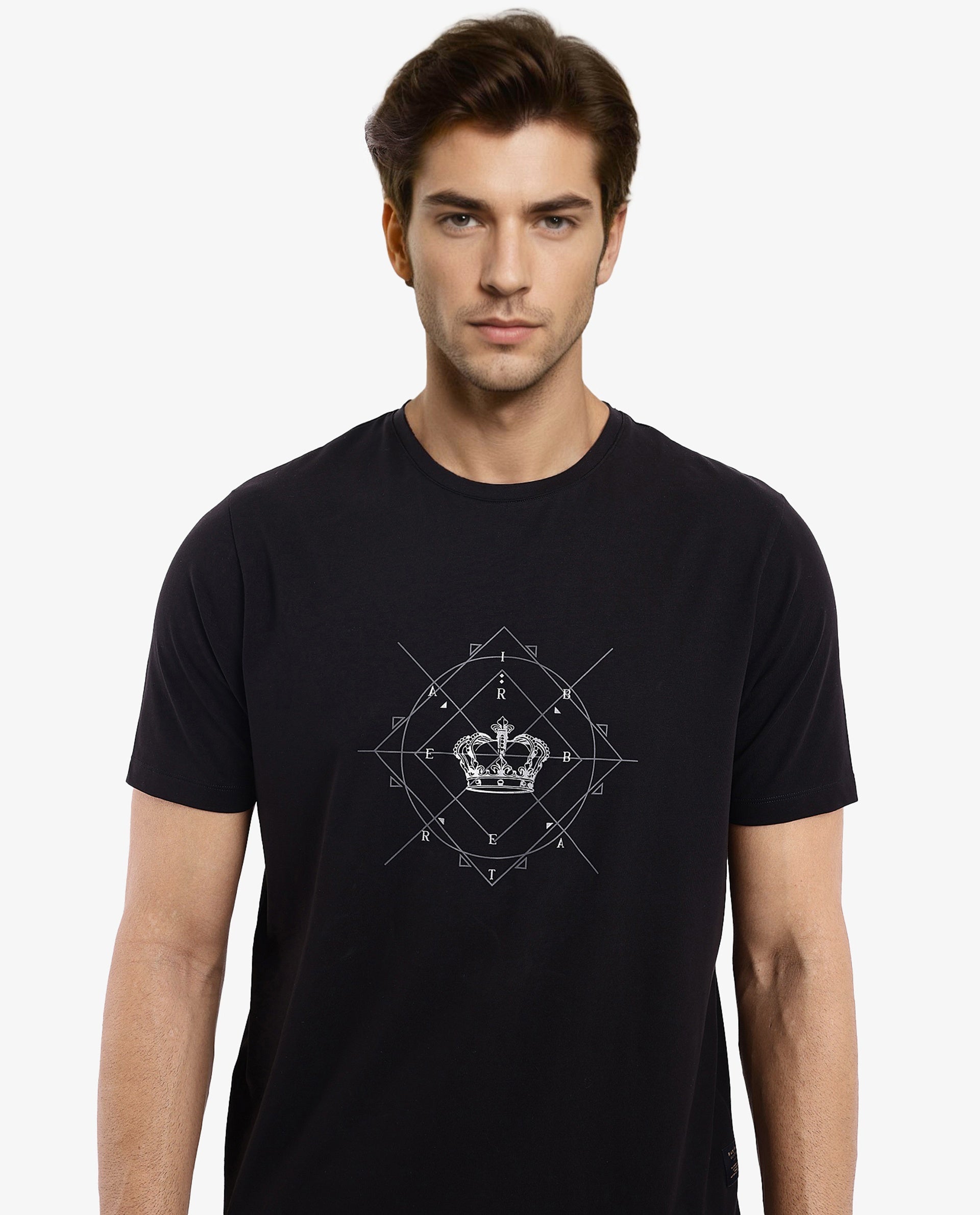 Men's Black Casual Regular Fit Printed Half Sleeves Tshirt