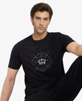Men's Black Casual Regular Fit Printed Half Sleeves Tshirt