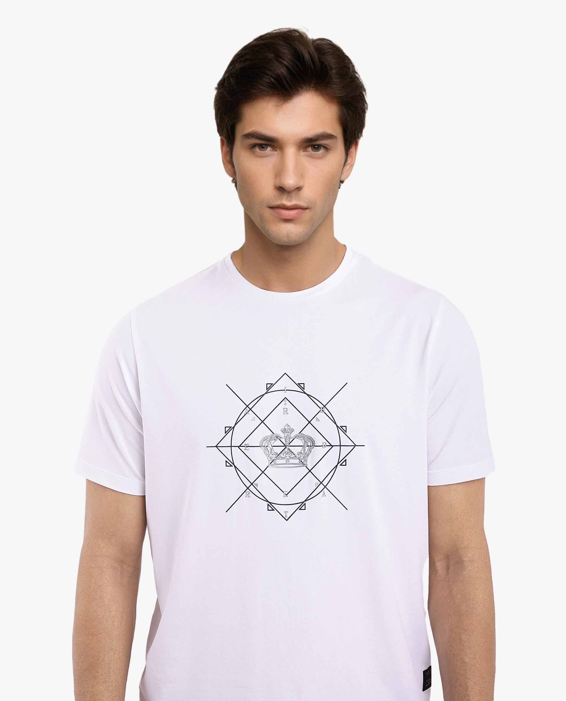 Men's White Casual Regular Fit Printed Half Sleeves Tshirt