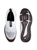 Men's White and Brown Blend Knit Slip-On Lightweight & Slip-Resistant Walking Sneakers