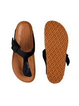 Men's Black and Tan Cork Thong Sandals