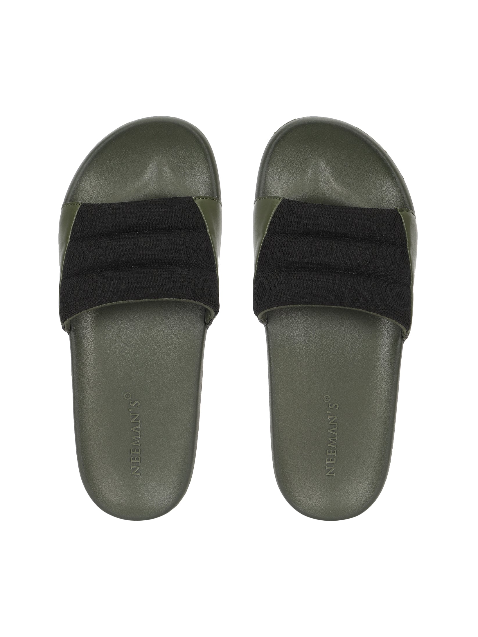 Men's Black and Olive Squooshy Slides