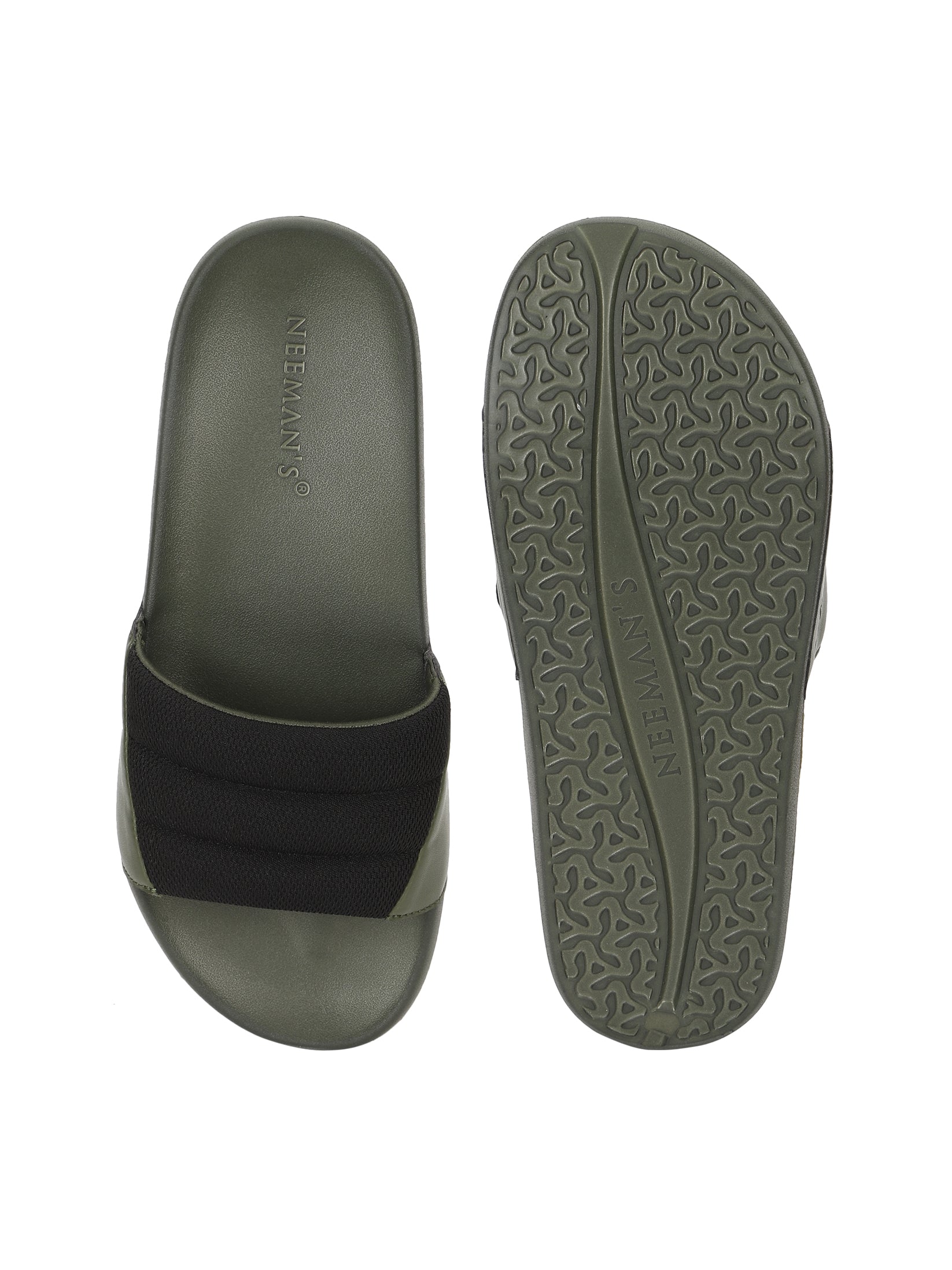 Men's Black and Olive Squooshy Slides