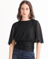 Women's Metalic Black Casual Half Sleeves Top