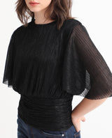 Women's Metalic Black Casual Half Sleeves Top