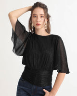 Women's Metalic Black Casual Half Sleeves Top