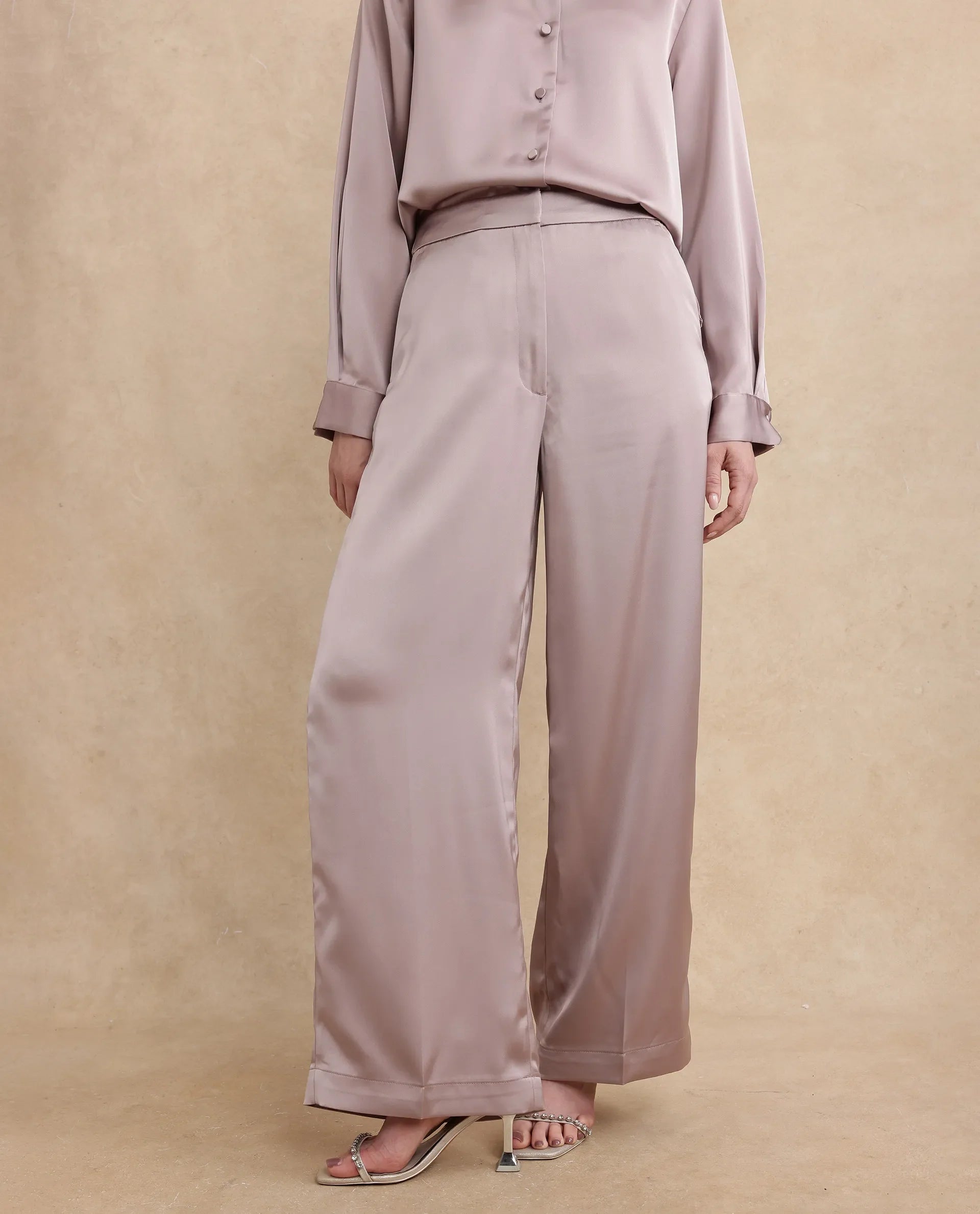 Women's Nevter-B Beige Hook Closure Straight Fit Plain Trouser