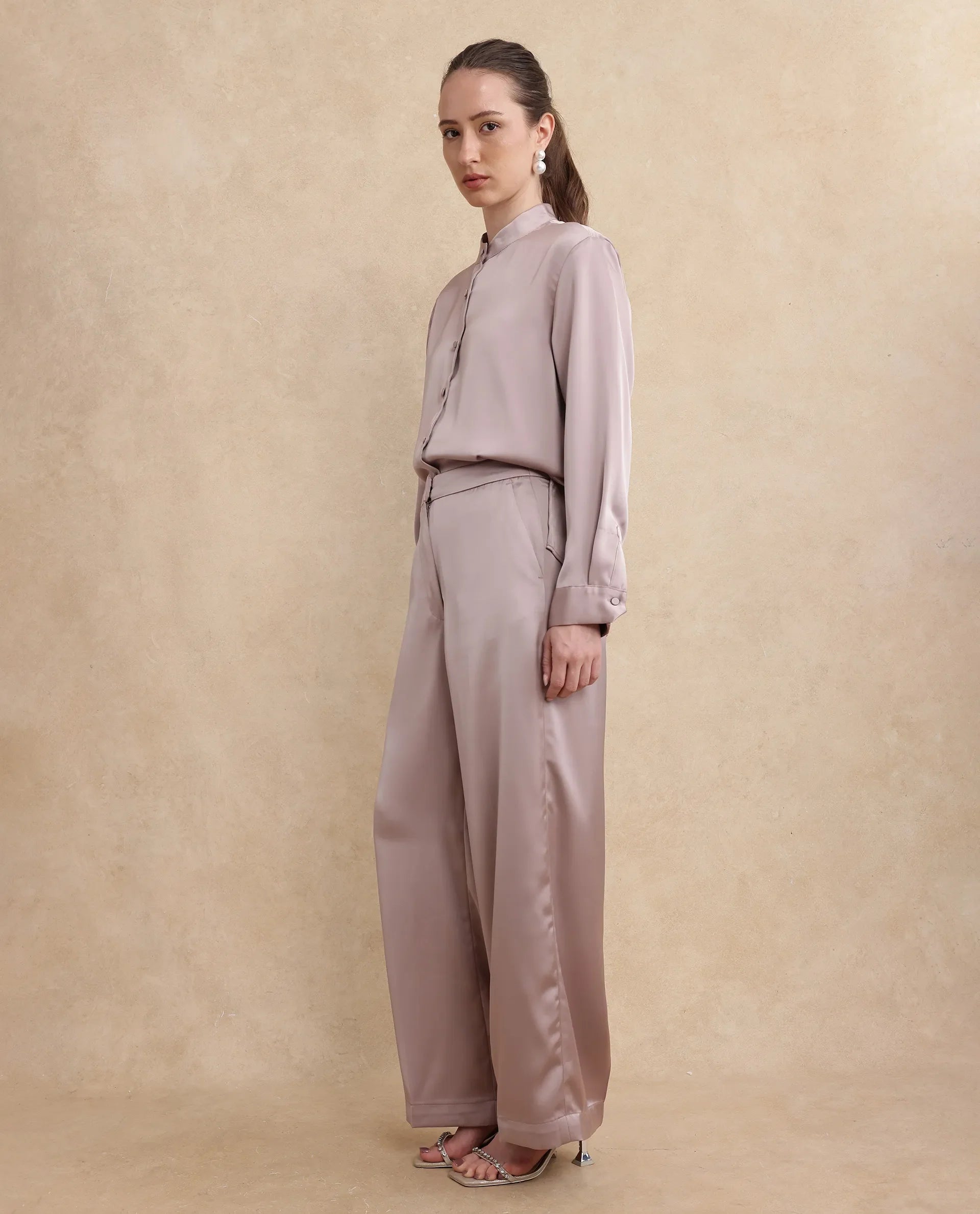 Women's Nevter-B Beige Hook Closure Straight Fit Plain Trouser