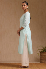 Women's Turquoise Blue Cotton Kurta With Beads