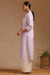 Women's Purple Cotton Solid Kurta With Beads