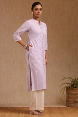 Women's Purple Cotton Solid Kurta With Beads