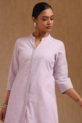 Women's Purple Cotton Solid Kurta With Beads