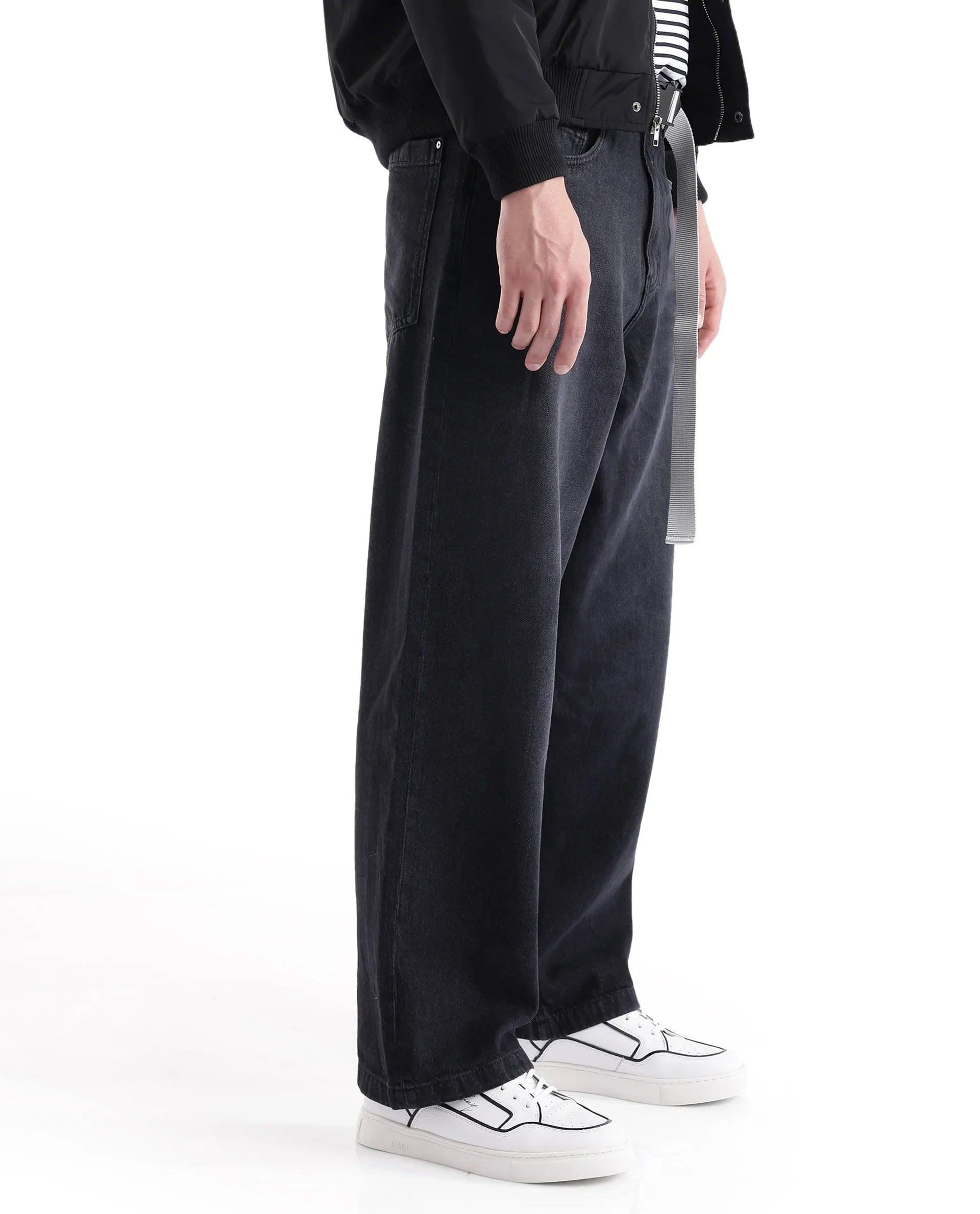 Men's Grey Casual Baggy Fit Solid Jeans
