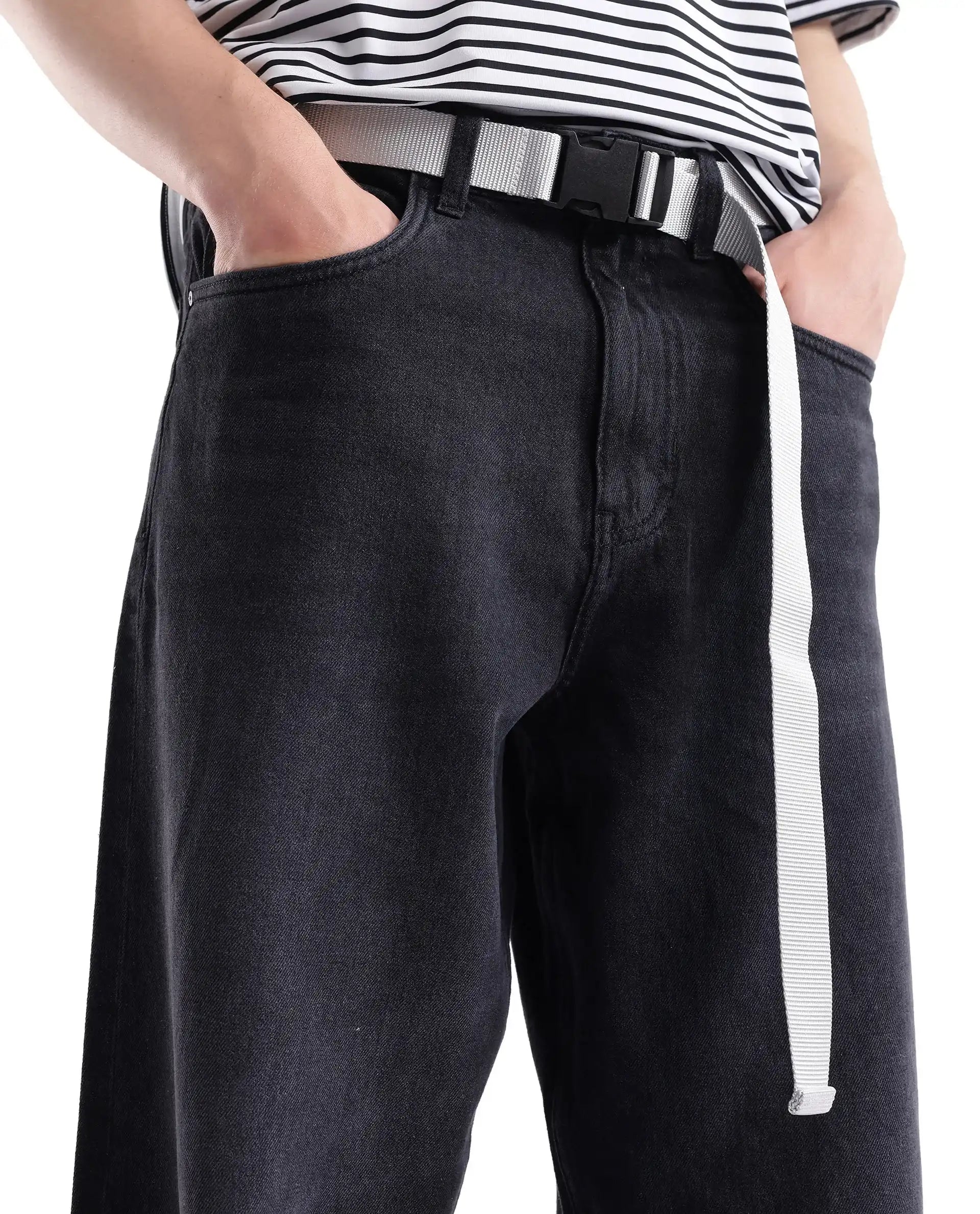 Men's Grey Casual Baggy Fit Solid Jeans