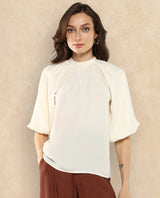 Women's Beige Casual Half Sleeves Top