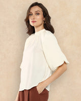 Women's Beige Casual Half Sleeves Top