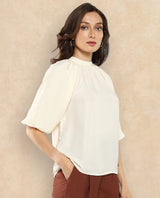 Women's Beige Casual Half Sleeves Top