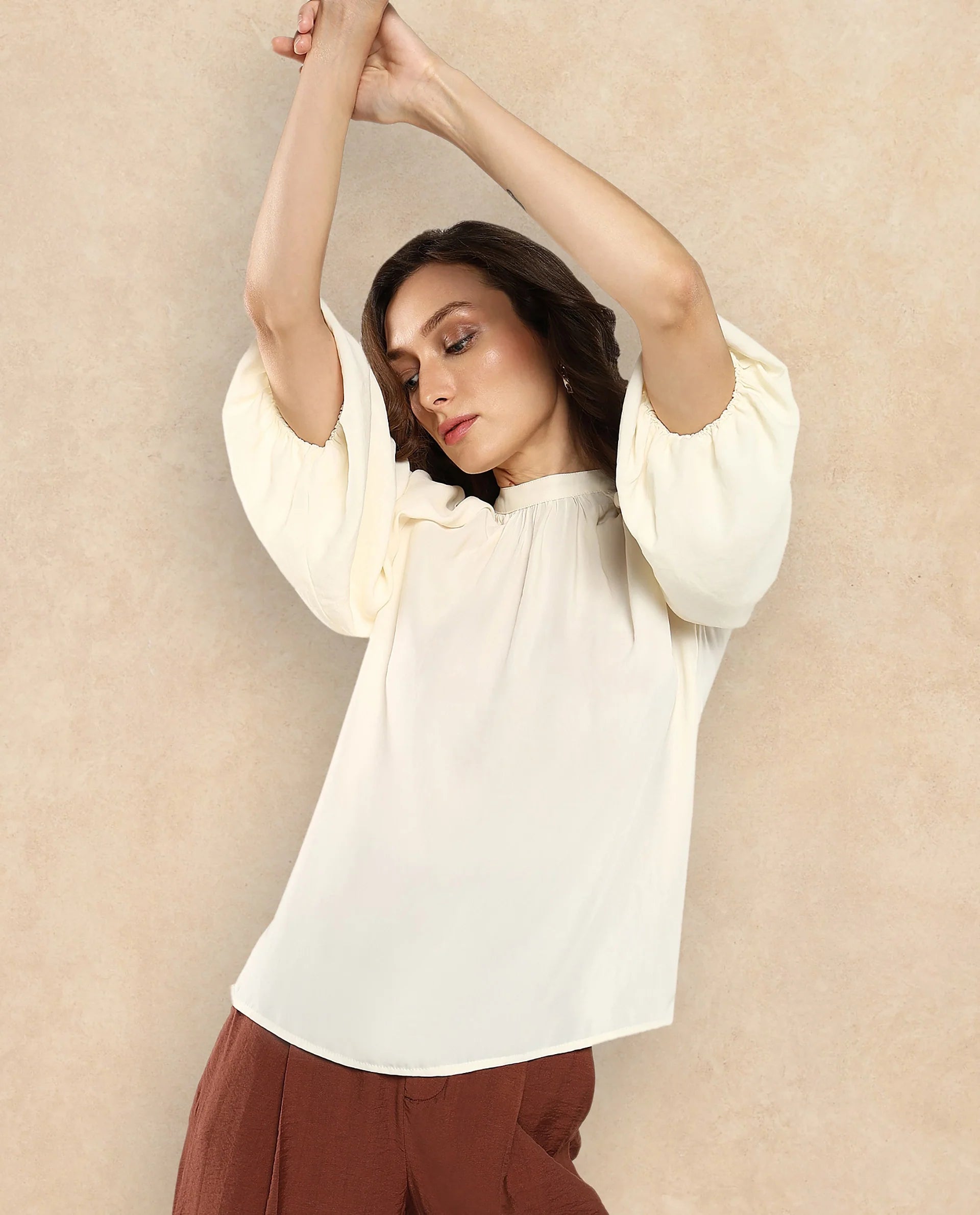 Women's Beige Casual Half Sleeves Top