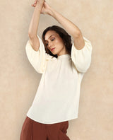 Women's Beige Casual Half Sleeves Top