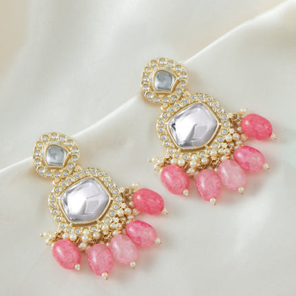 Women's Pink and White Kundan Ishani Blush Dangler Earrings