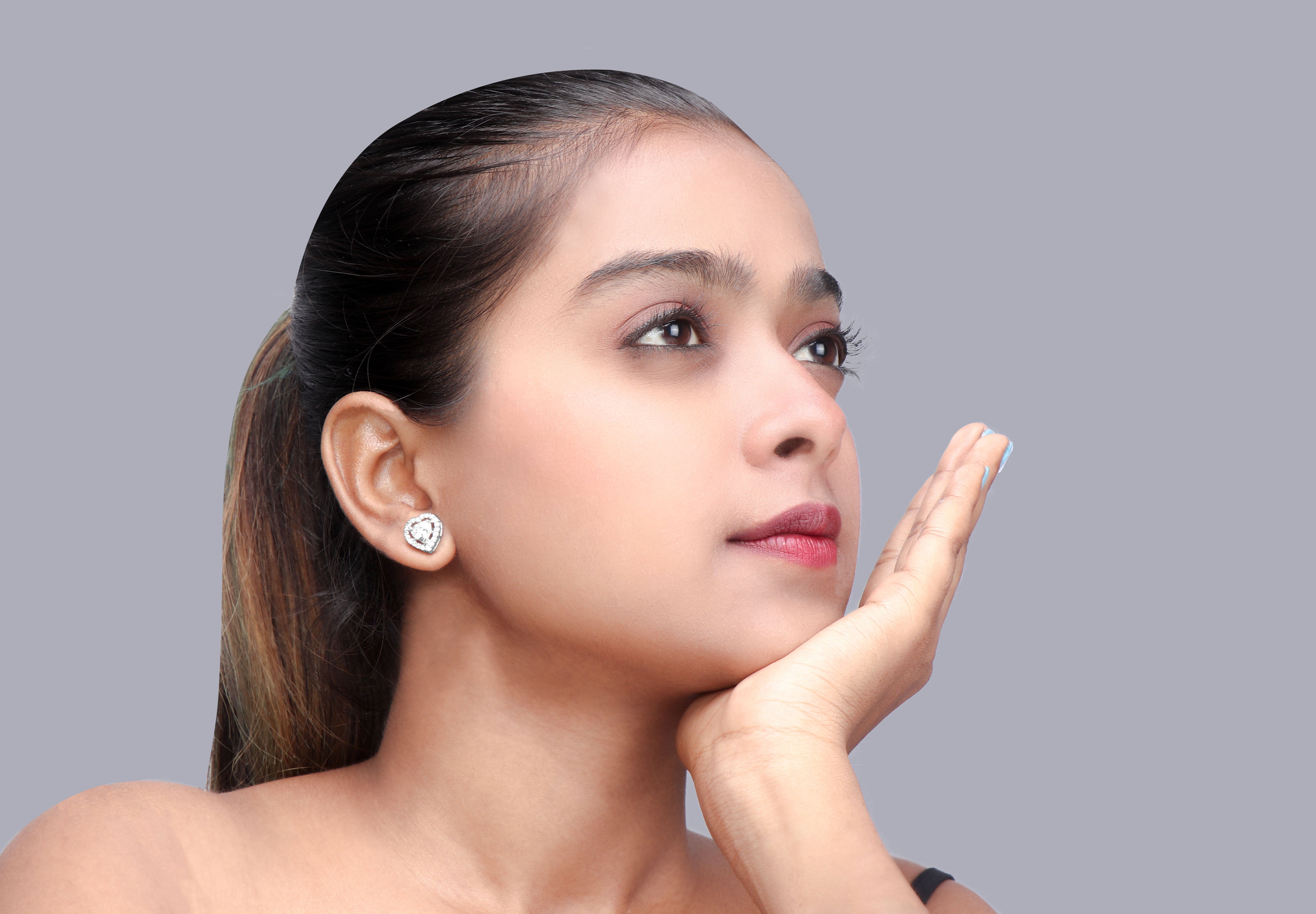 Women's Zirconia Halo Heart Stud Earrings