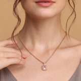 Women's Gold Plated Pink Emerald Geometric Pendant with Chain Waterproof & Anti-Tarnish